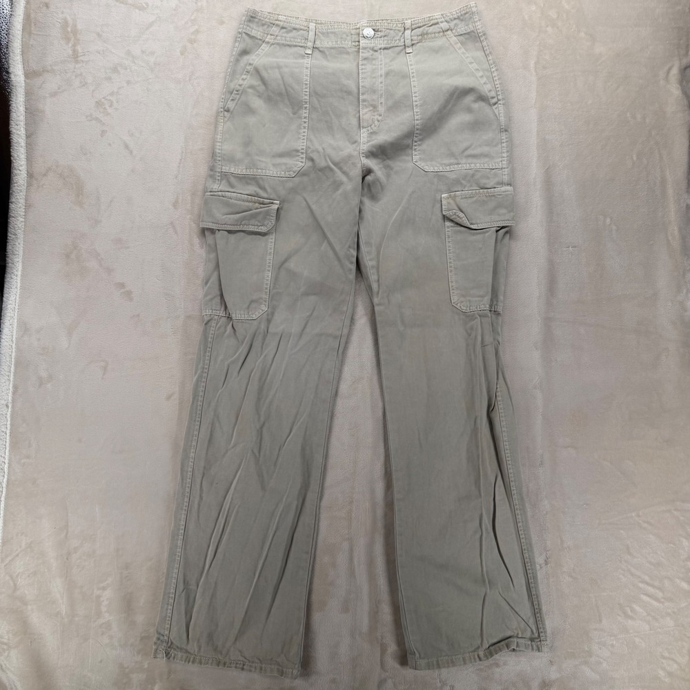 Zara Cargo Pants Womens 10 Khaki Tan Excellent High Rise Utility Straight Leg